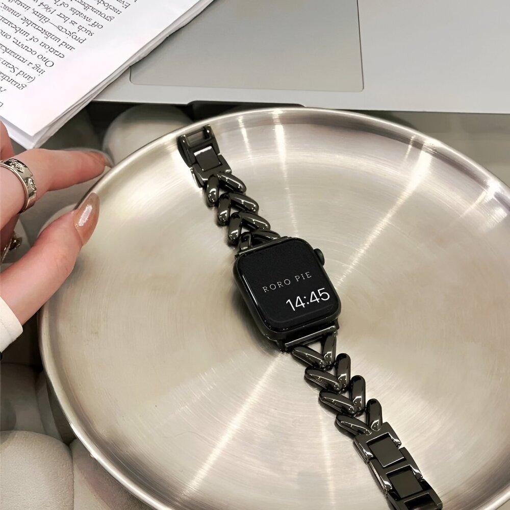NEW Stylish Adjustable Black Chain-Link Watch Band For Apple Watch - Picture 8 of 11